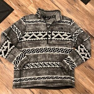 Mens the north face TNF outdoor Aztec print fleece pullover top sz XL gray